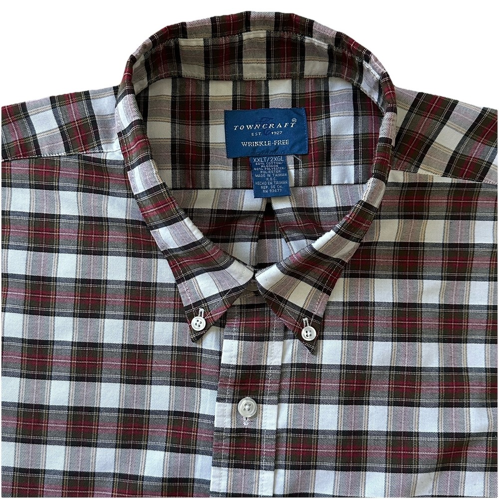 Town Craft Men's 2XLT‎ Tall Wrinkle Free Shirt Button Down Short Sleeve Plaid